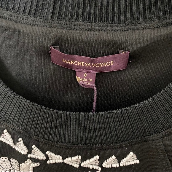 NEW MARCHESA Voyage Black and White Sequin Fit & Flare Dress Cocktail Whimsigoth - Picture 5 of 11